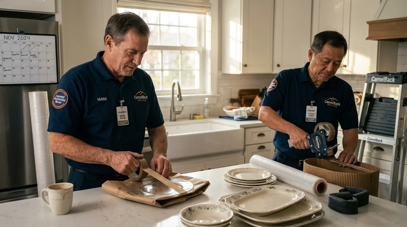 Professional crew packing kitchen dishware in Celina, TN